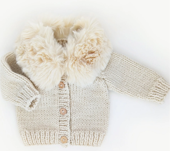 Fur Collar Natural Cardigan Sweater