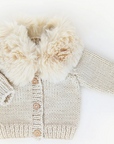 Fur Collar Natural Cardigan Sweater