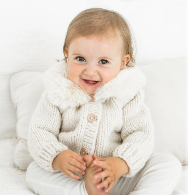 Fur Collar Natural Cardigan Sweater