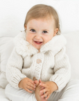 Fur Collar Natural Cardigan Sweater