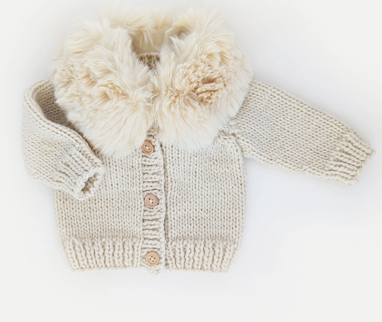 Fur Collar Natural Sweater Cardigan