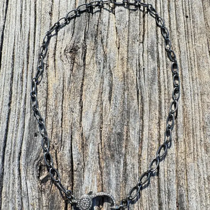 Silver Link Necklace w/ Pave Clasp