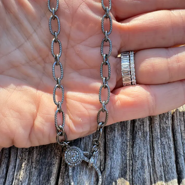 Silver Link Necklace w/ Pave Clasp