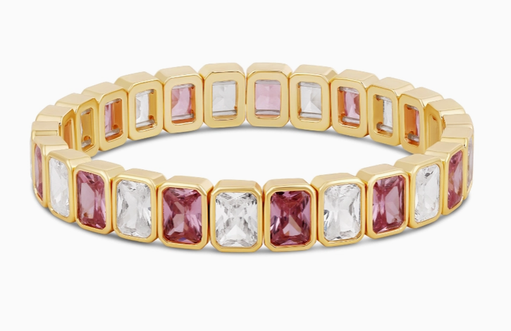 Pink Emerald Shape Stretchy Bracelet