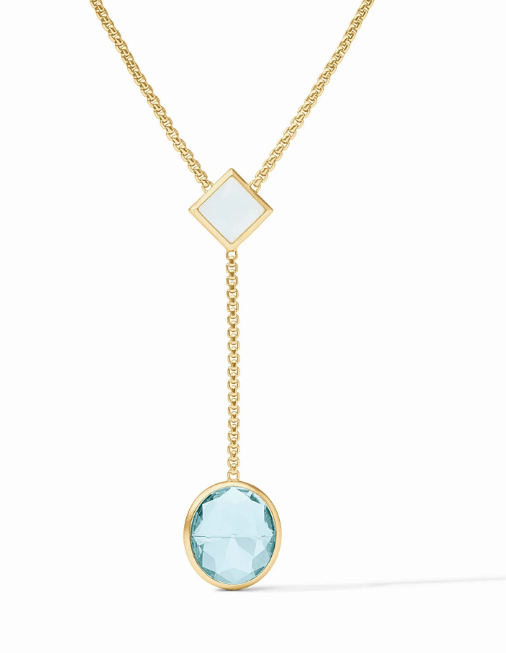 Gold Jolie Lariat Aquamarine Necklace