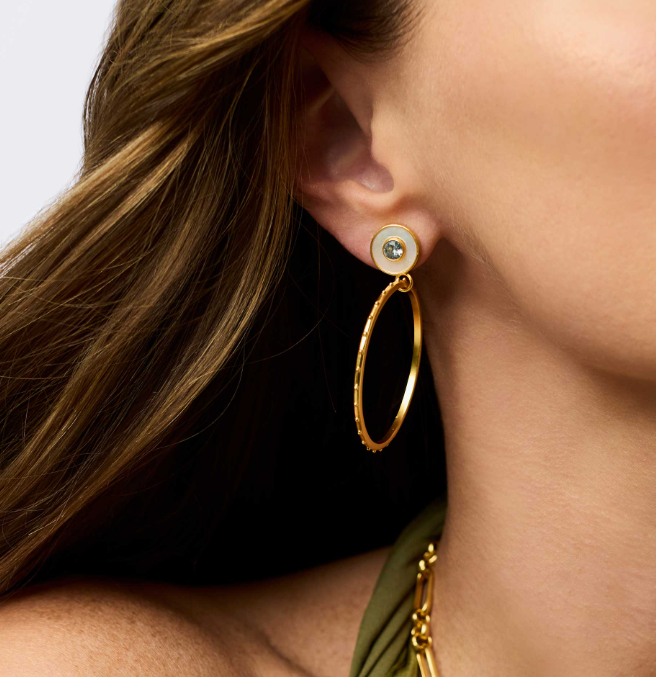 Gold Colette Circle Chalcedony Blue Ear