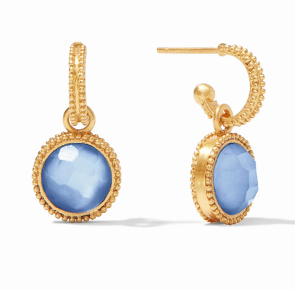 Gold Fleur De Lis Hoop & Charm Blue