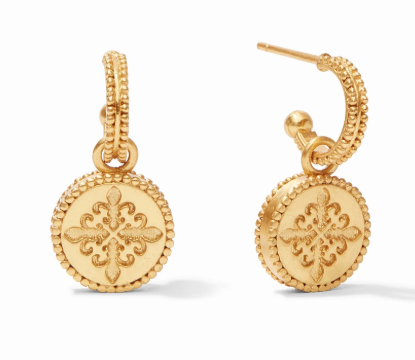 Gold Fleur De Lis Hoop & Charm Blue