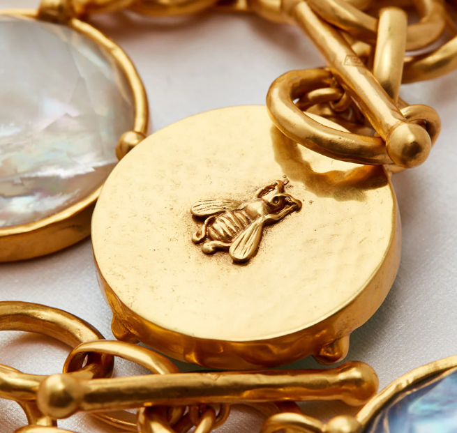 Gold Honeybee Statement Necklace - Blue