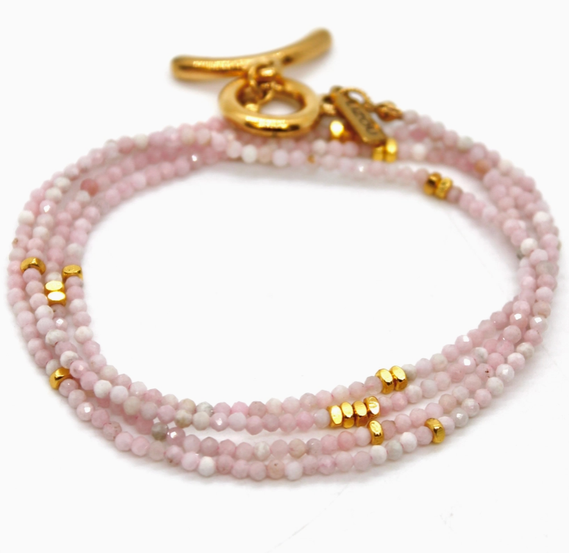 Long Pink Opal Stone and Gold Necklace