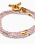 Long Pink Opal Stone and Gold Necklace
