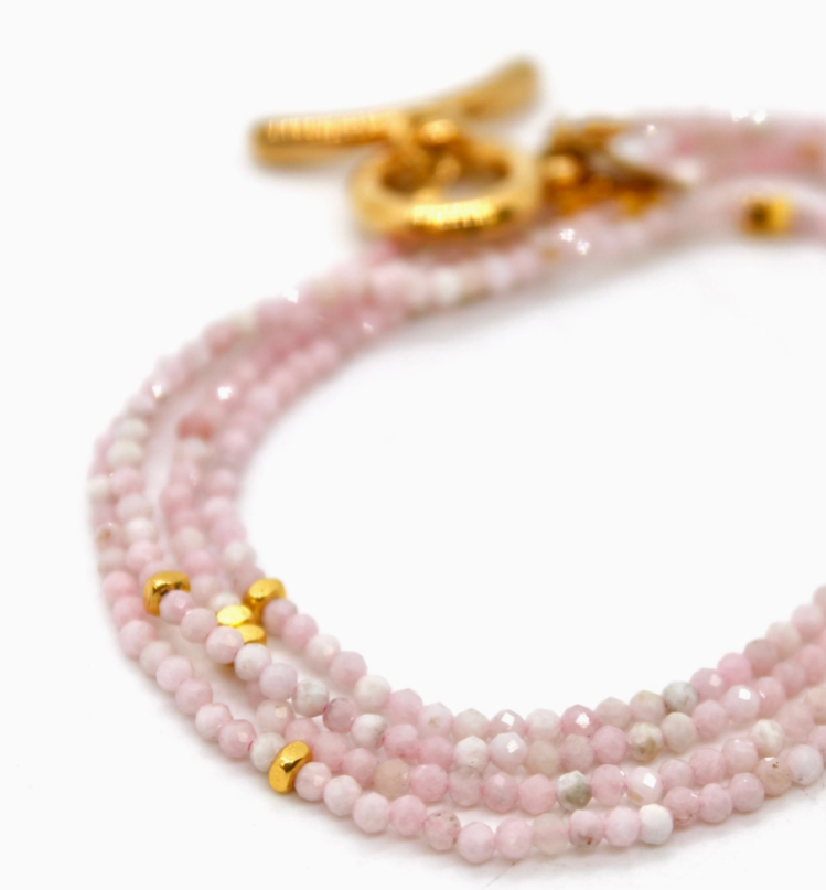 Long Pink Opal Stone and Gold Necklace