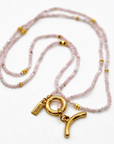 Long Pink Opal Stone and Gold Necklace