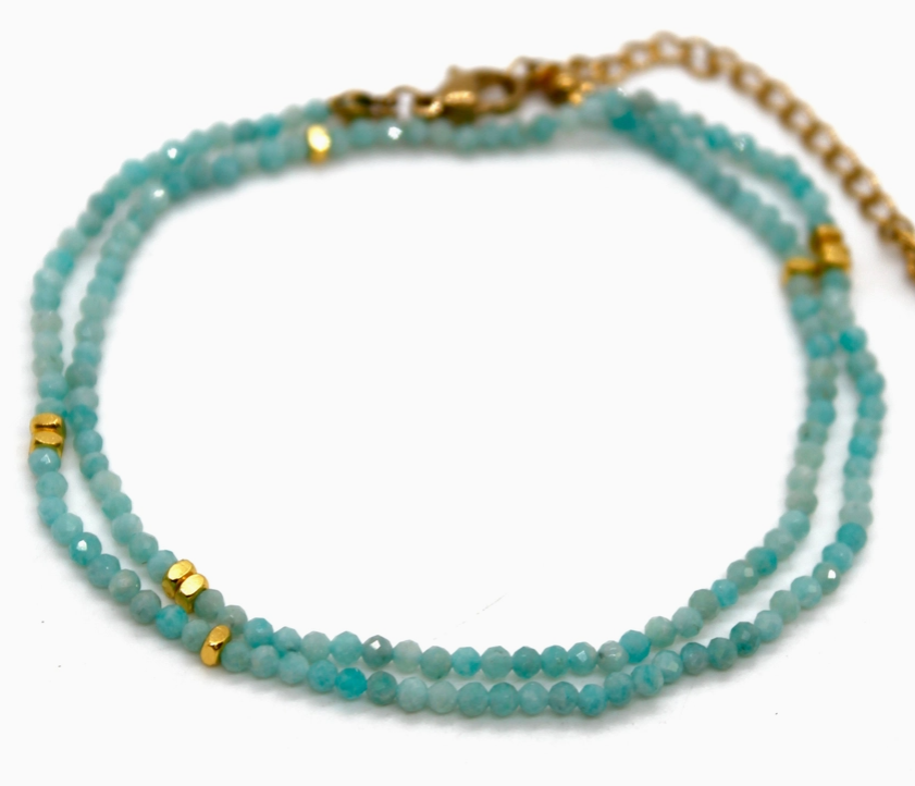 Amazonite Stone and Gold Short Necklace