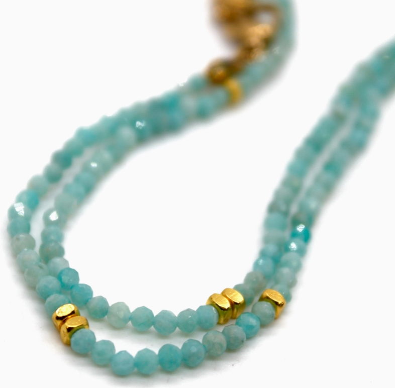 Amazonite Stone and Gold Short Necklace