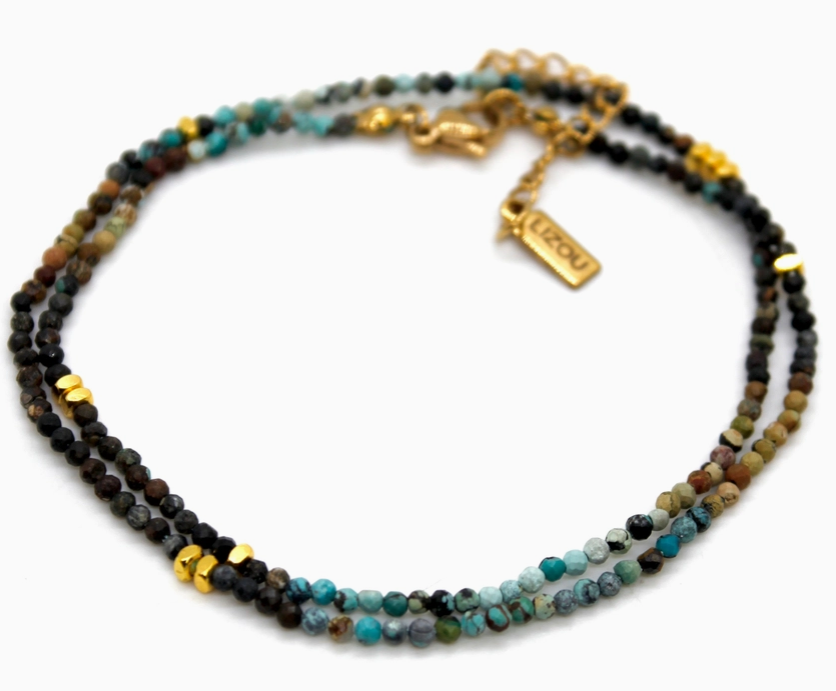 Turquoise Stone and Gold Short Necklace