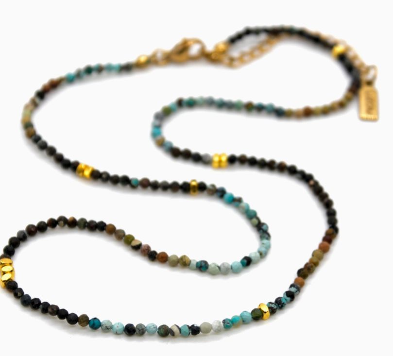 Turquoise Stone and Gold Short Necklace