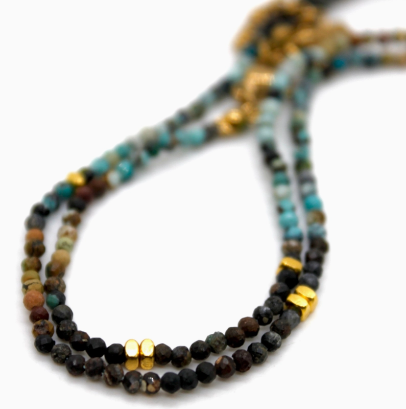 Turquoise Stone and Gold Short Necklace