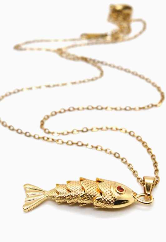 Delicate Articulated Gold Fish Necklace