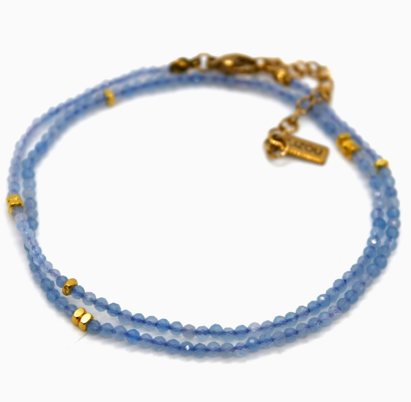 Aquamarine Stone/Gold Short Necklace