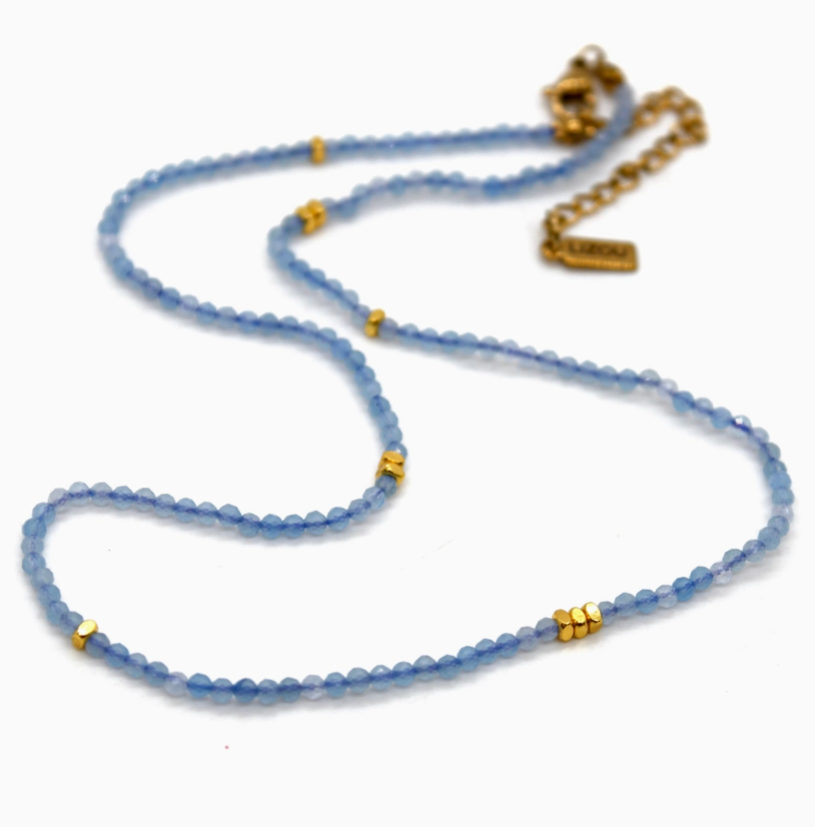 Aquamarine Stone/Gold Short Necklace