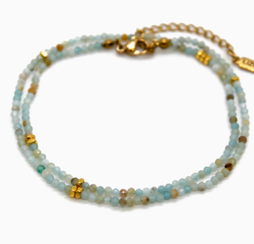 Amazonite Stone/Gold Short Necklace