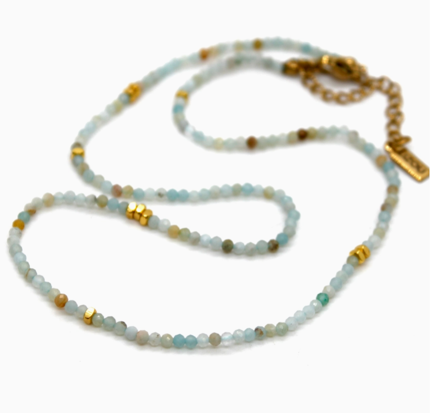 Amazonite Stone/Gold Short Necklace