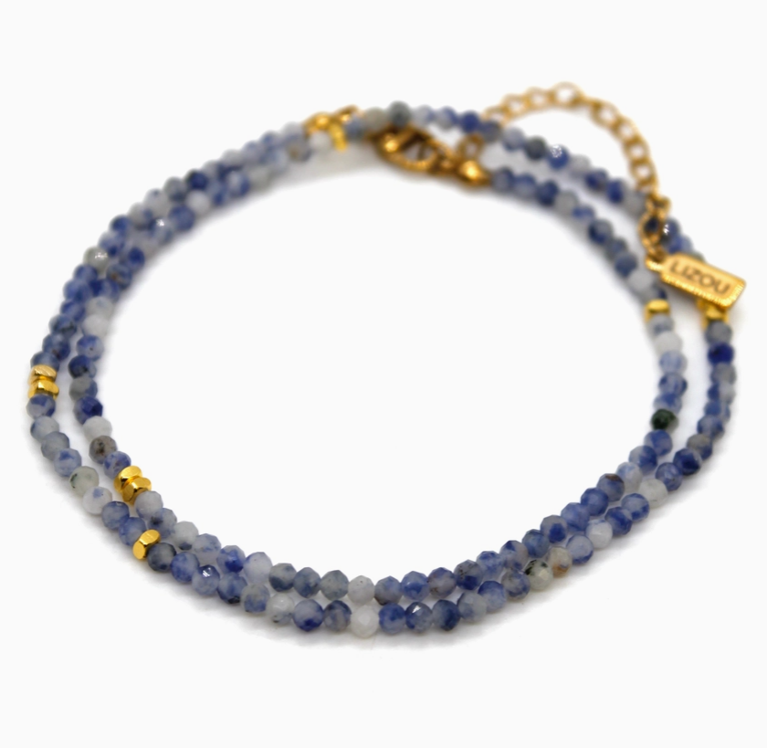 Sodalite Stone/Gold Short Necklace