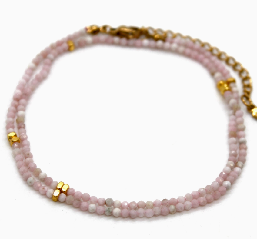 Pink Opal Stone/Gold Short Necklace