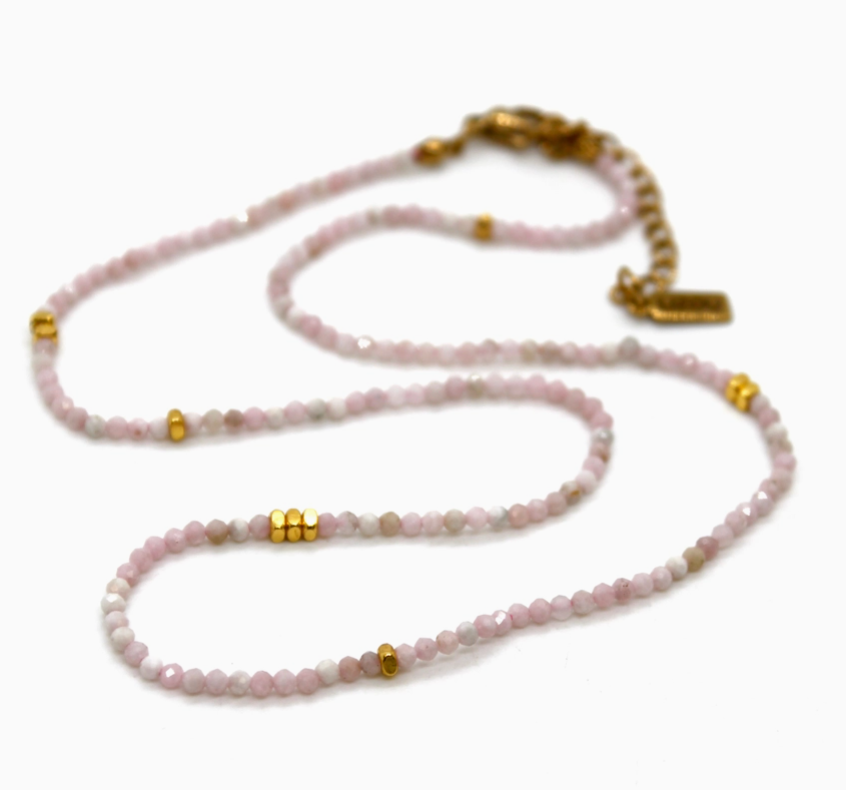 Pink Opal Stone/Gold Short Necklace