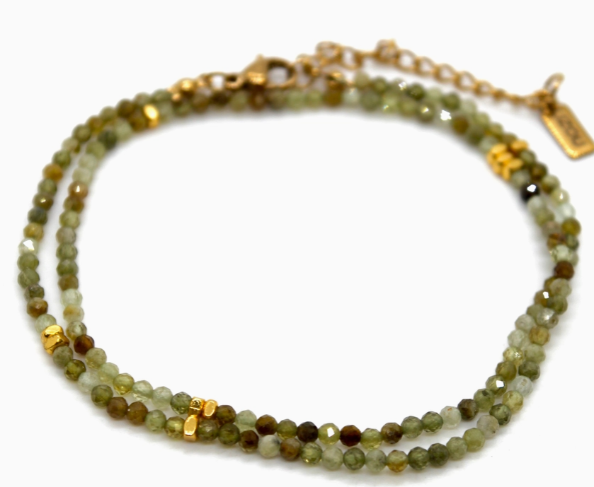 Green Garnet Stone/Gold Short Necklace