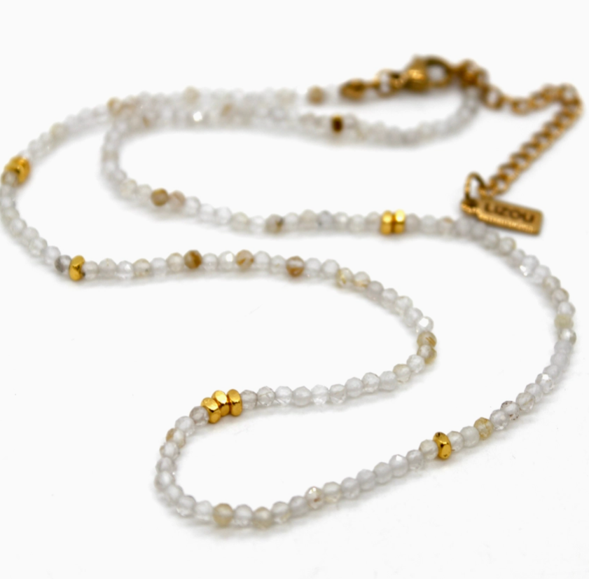 Rutilated Quartz Stone/Gold Necklace