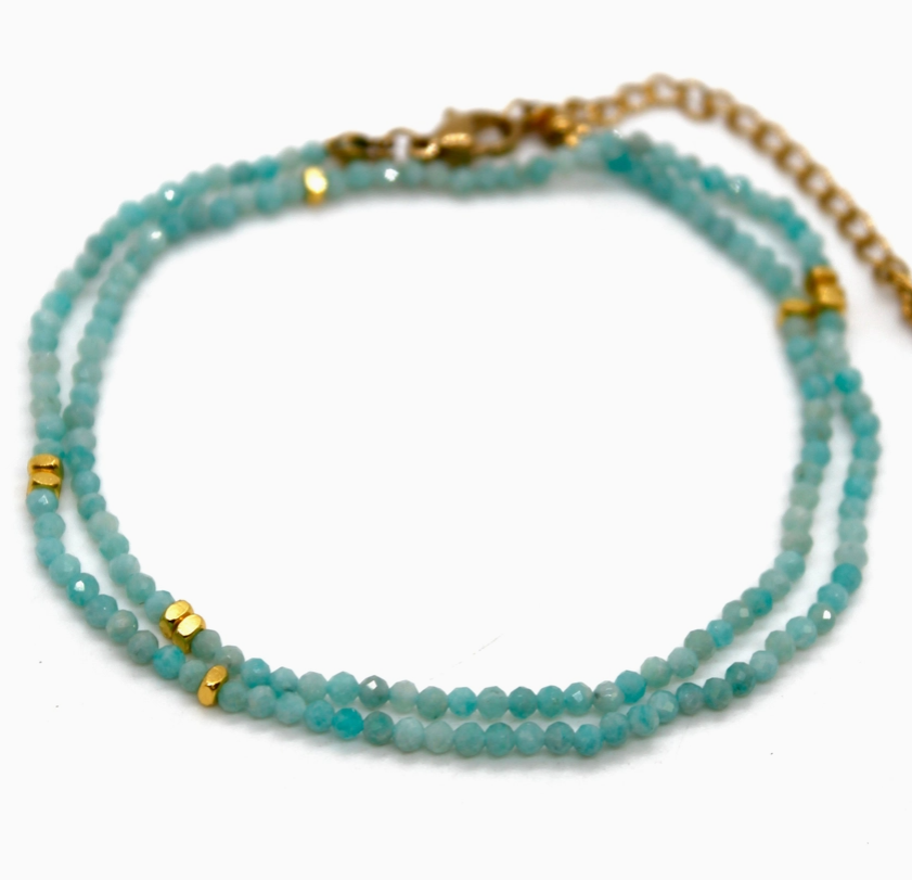 Amazonite Stone/Gold Short Necklace