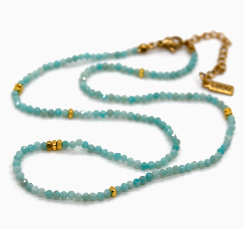 Amazonite Stone/Gold Short Necklace