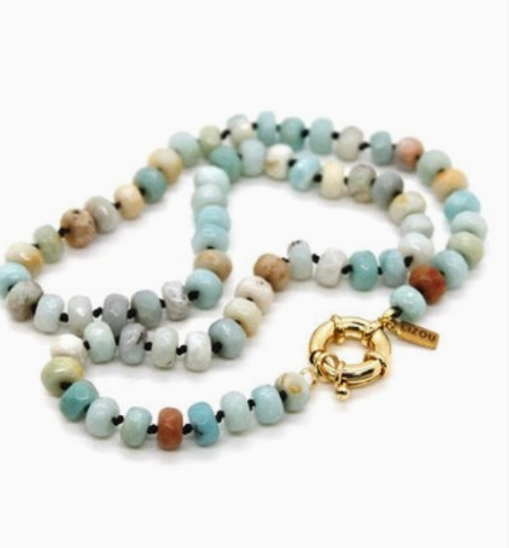 Knotted Faceted Short Amazonite Necklace