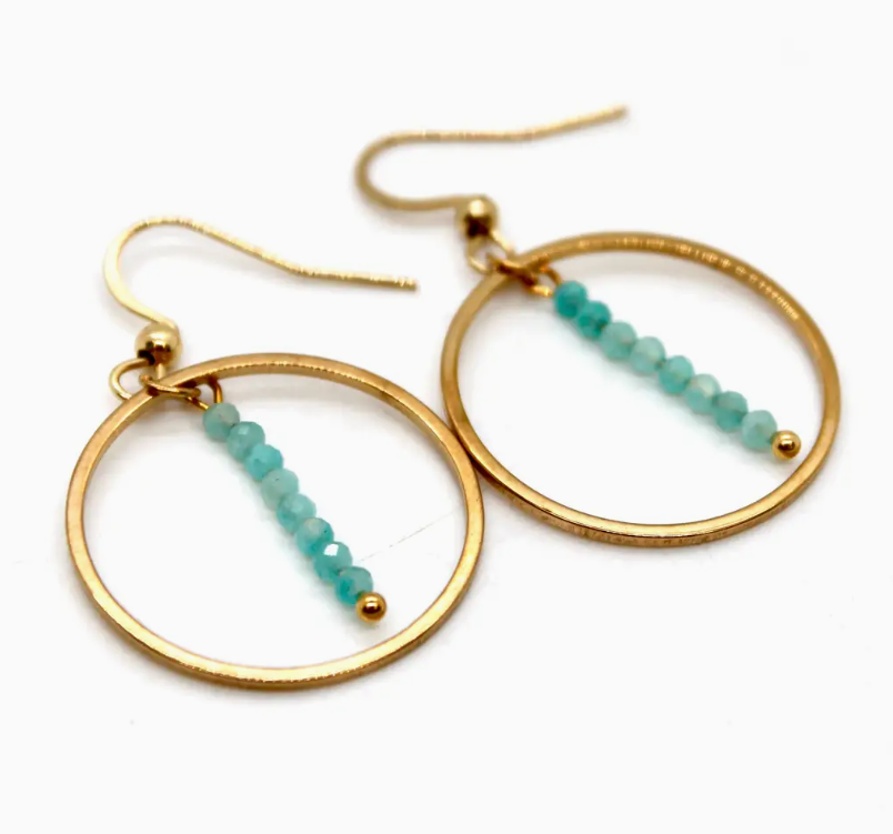 Amazonite and Gold Hoop Earrings