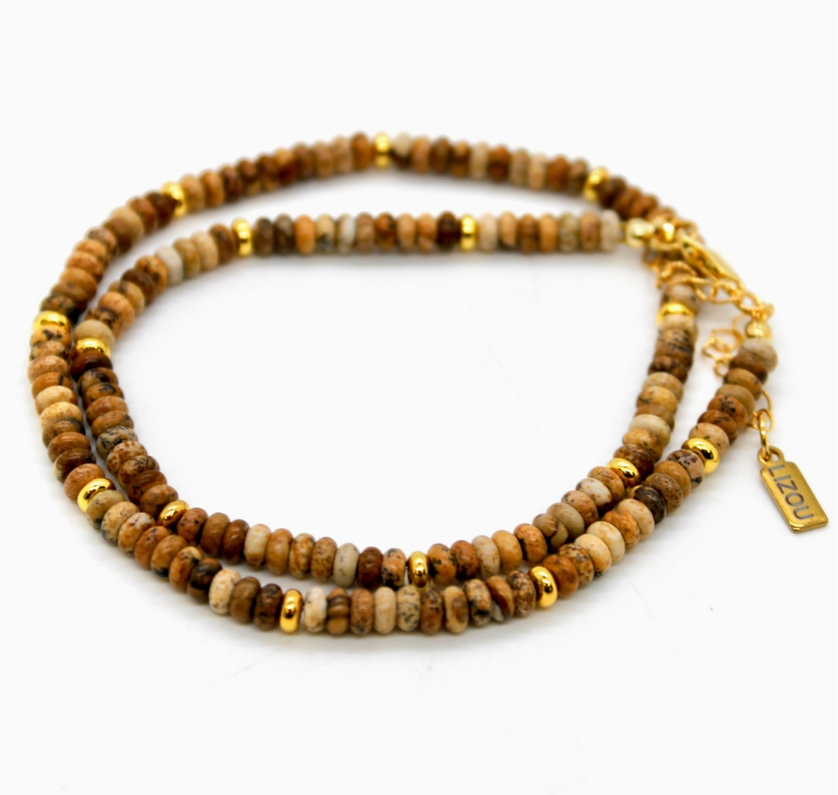 Picture Jasper + Gold Necklace