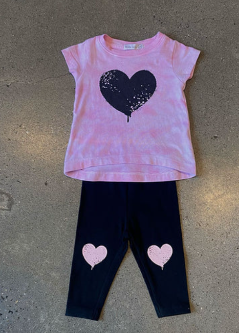 Pink Tie Dye Heart Tee &amp; Leggings Set