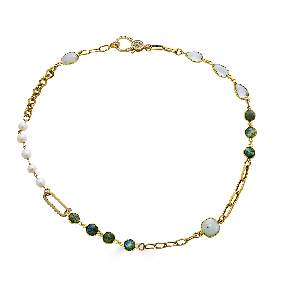 Gold Moonstone Kyanite Aquama Short Neck