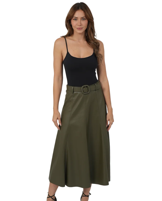 MERCEDES PU SKIRT - Olive