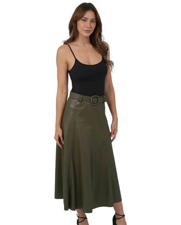 MERCEDES PU SKIRT - Olive
