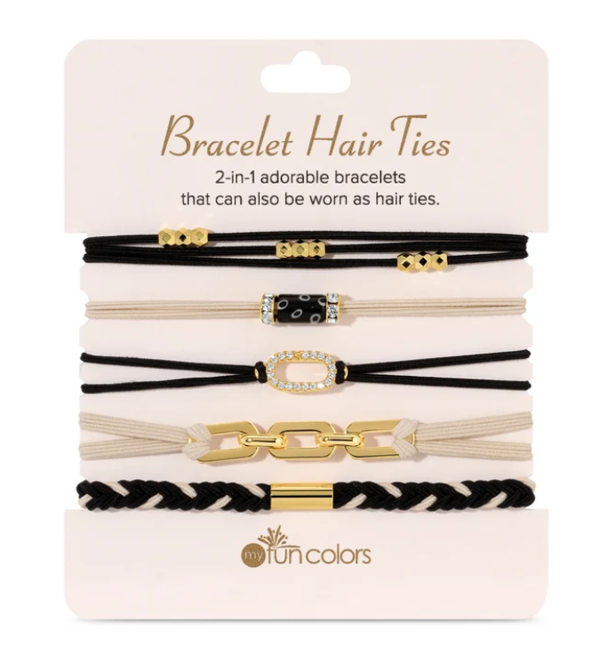 Black/Cream Set 5 Hair Tie Bracelets