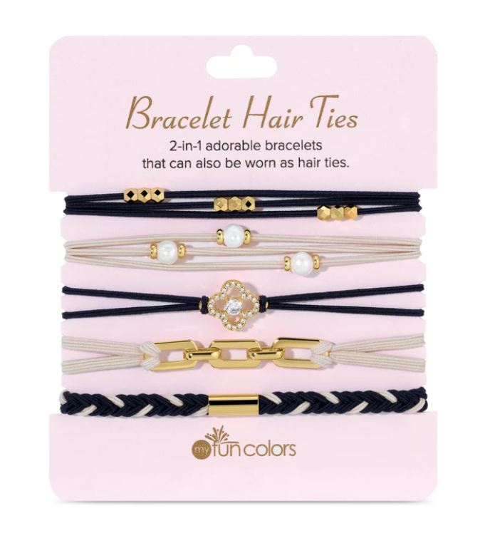 Navy/Off White Set 5 Hair Tie Bracelets