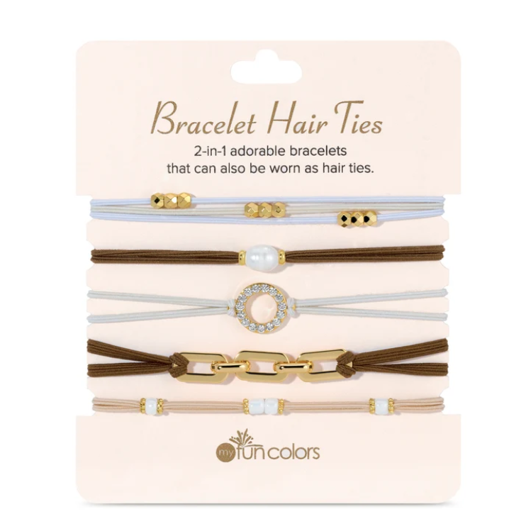 Cream/Brown 5 Set Bracelet Hair Ties