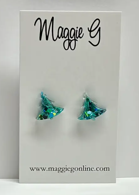 Christmas Tree Stud Earrings - Teal