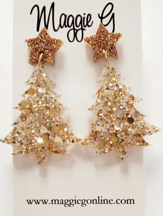 Christmas Tree Earrings - Gold