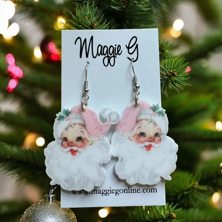 Pink Santa Earrings