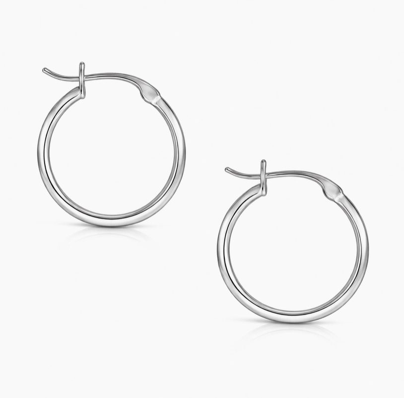 Rhodium Plated Hoops w/ Click Top