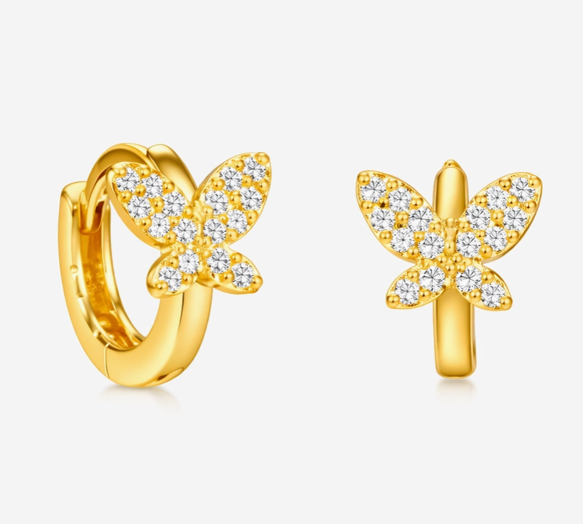 14K GP Huggie Hoop w/ CZ Butterfly