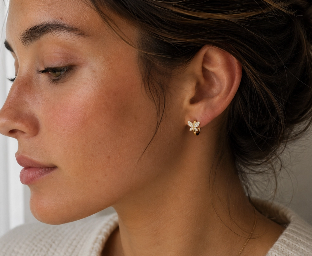 14K GP Huggie Hoop w/ CZ Butterfly